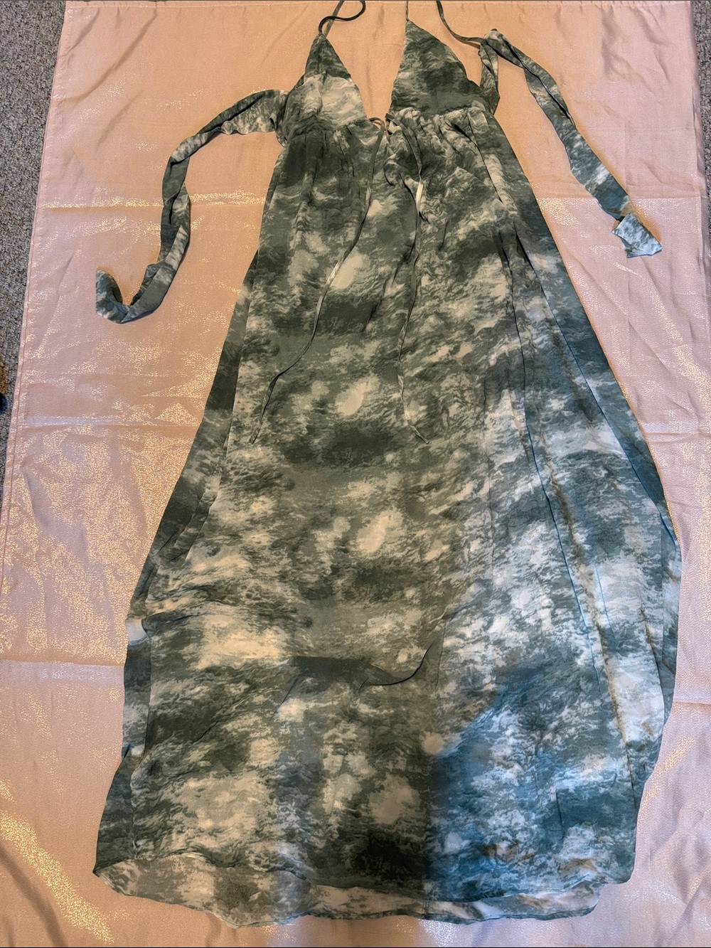 HYFVE Green and White Tie-Dye Maxi Dress